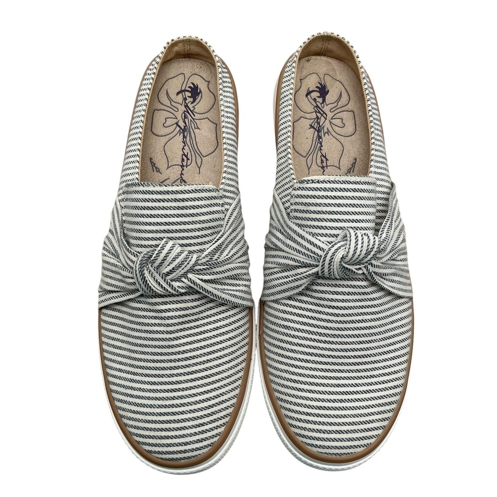 Margaritaville Sailor Slip On Mules Blue White Striped Bow Sneakers Womens 9